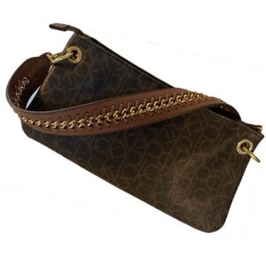 CALVIN KLEIN SHOULDER BAG NEVER USED LOGO PATTERN BRAIDED CHAIN HANDLE